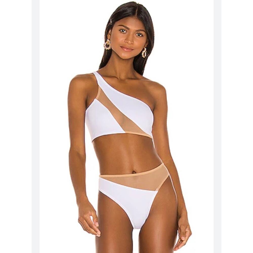 Norma Kamali White and Tan Bikini